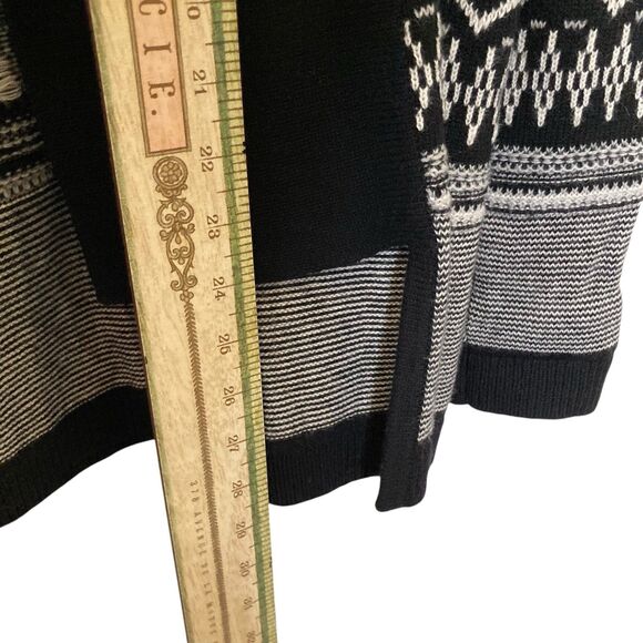 Talbots Cardigan Womens Petite Small Black Ivory Fairisle Intarsia Wool Blend - Picture 8 of 12